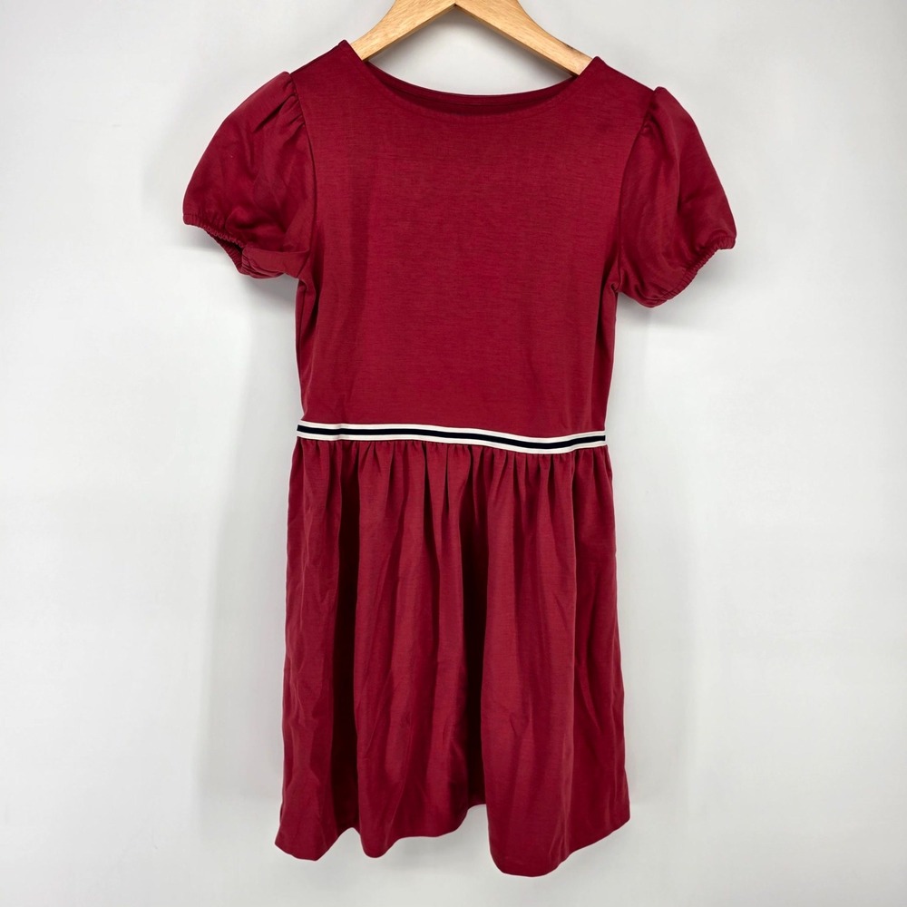 Polo Ralph Lauren Knit Dress Girls L 12-14 Red Puff Sleeve Striped Waist Pony